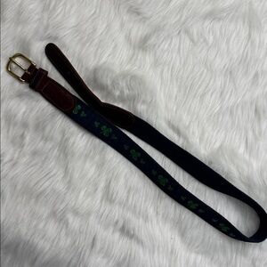 Preston and York Shamrock Belt size 32 leather and canvas fabric navy blue green